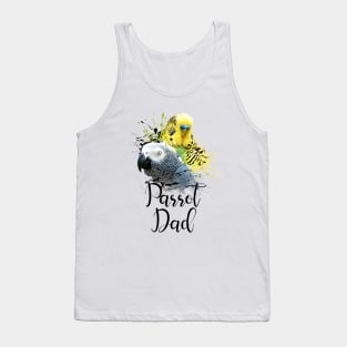 Parrot Dad Color Splatter Budgie and Grey Parrot White Tank Top